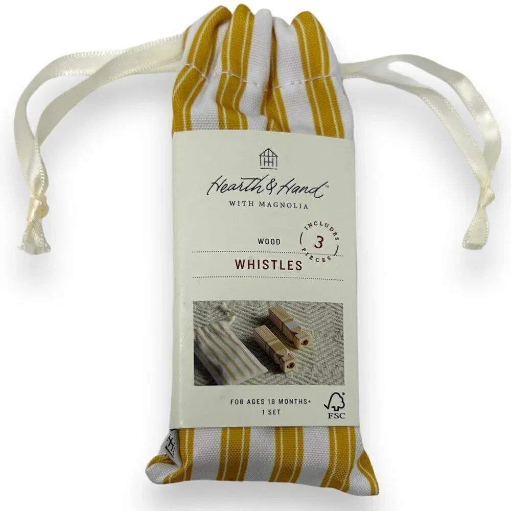 Train Whistle Toy Wooden‎ 3pc Yellow White - Hearth & Hand Magnolia, Target 2022